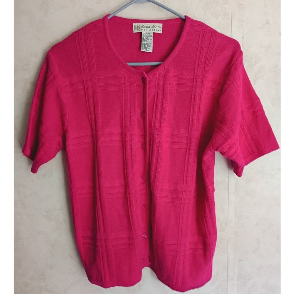 Vintage Pink Ramie Cotton Button Top Laura Martin Textured Minimalist Dopamine